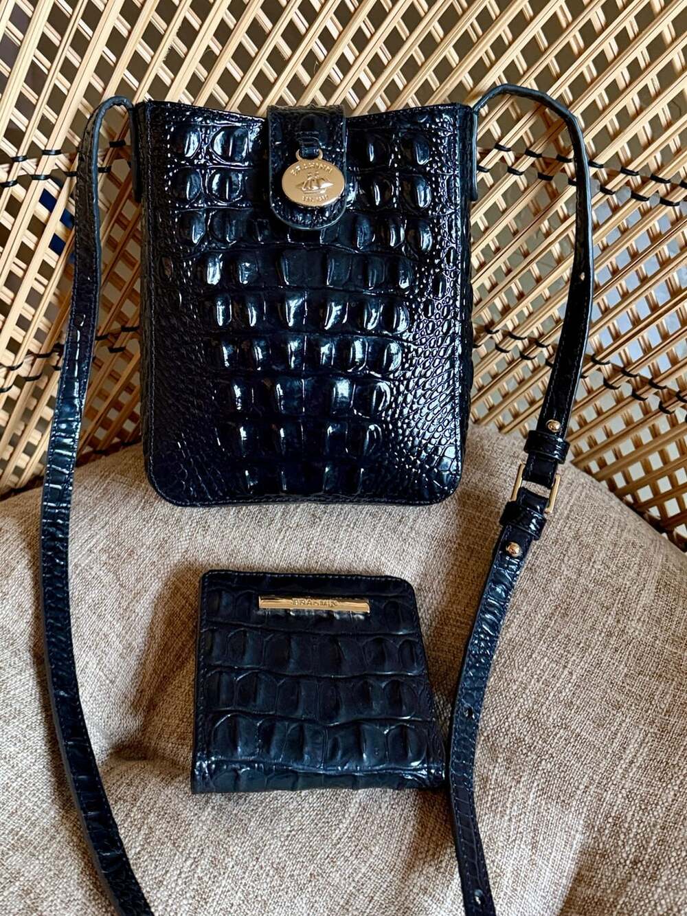 Brahmin Embossed Leather Black Crossbody set